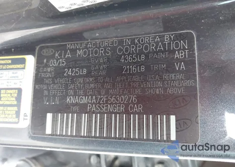 2015 Kia Optima Lx z USA, uszkodzony, nr VIN KNAGM4A72F5630276